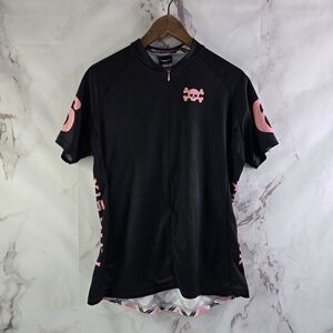 Twin Six Cycling Jersey Women XL Black Pink Plaid Skull Bike Zip Pockets Top